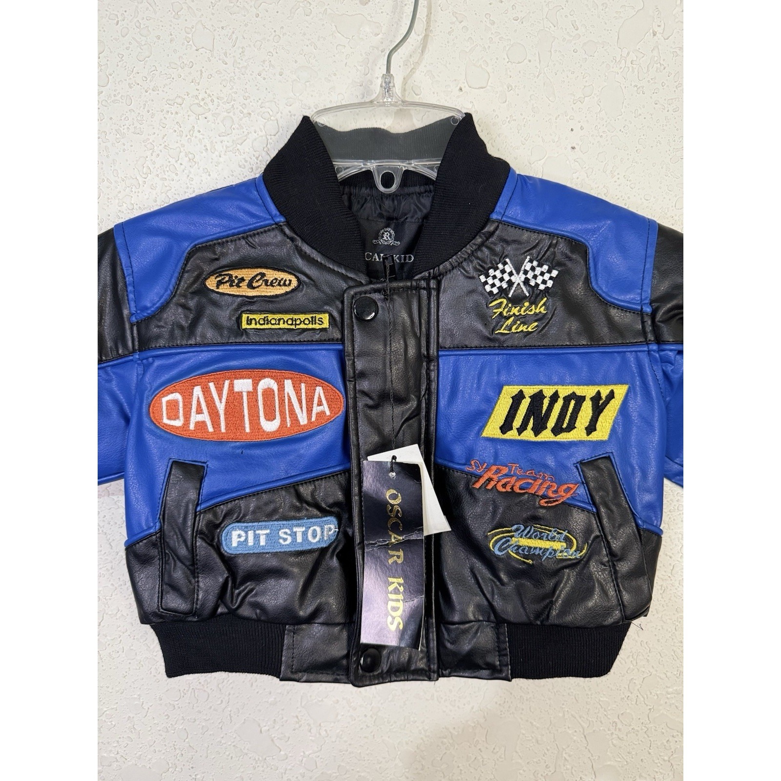 Daytona Indy Pit Crew Toddler Racing Jacket 2t Faux Leatherpatches Blueblack Nwt